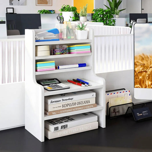 DirectDeals 6-Tier Desk Organizer with Shelves, white desk organizer with pens and notes on Tampa Home & Garden Store