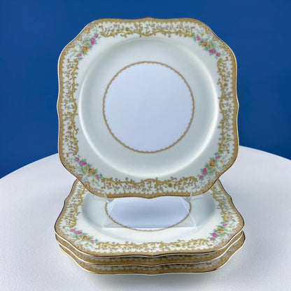 Dessert Salad Plates by Noritake, Elvira Pattern. 5 Porcelain Square Plates with Gold Garland Motifs. Hosting Essentials. Dining Room Decor. - Tampa Home & Garden Store