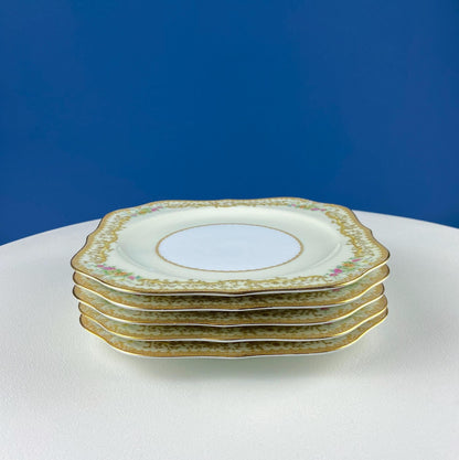 Dessert Salad Plates by Noritake, Elvira Pattern. 5 Porcelain Square Plates with Gold Garland Motifs. Hosting Essentials. Dining Room Decor. - Tampa Home & Garden Store