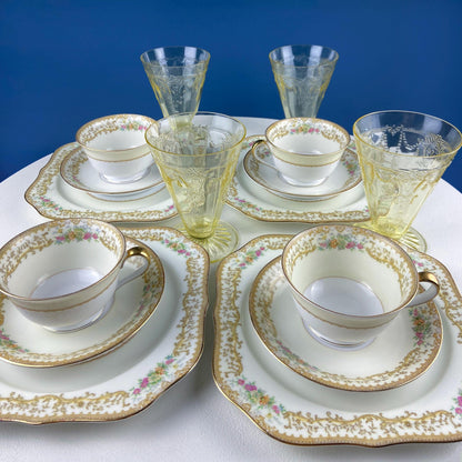 Dessert Salad Plates by Noritake, Elvira Pattern. 5 Porcelain Square Plates with Gold Garland Motifs. Hosting Essentials. Dining Room Decor. - Tampa Home & Garden Store