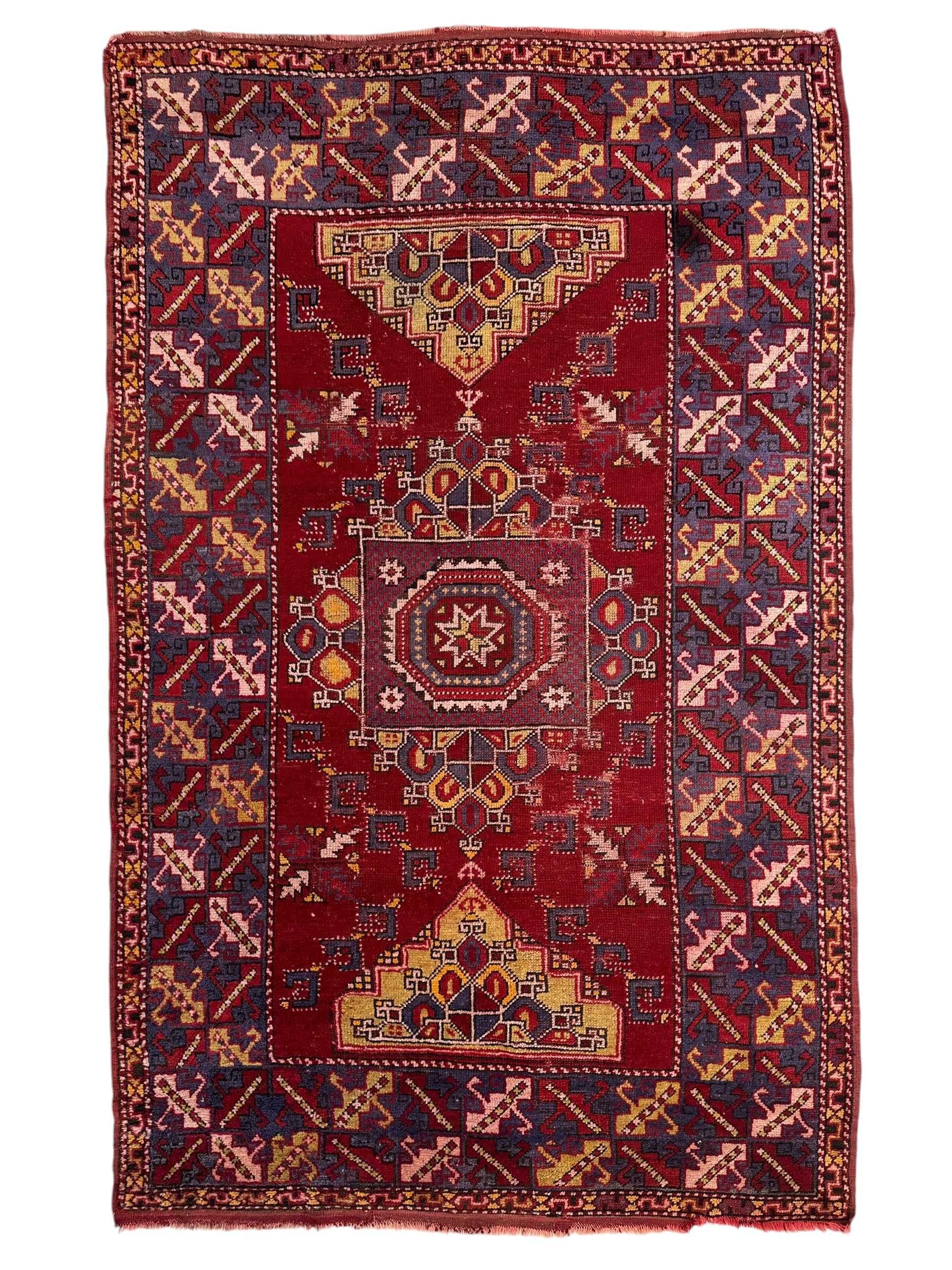 Dezgiri Anatolian Tribal Wool Rug – 5’x8’– Hand-Knotted Red Medallion Rug with Geometric Motifs - Tampa Home & Garden Store