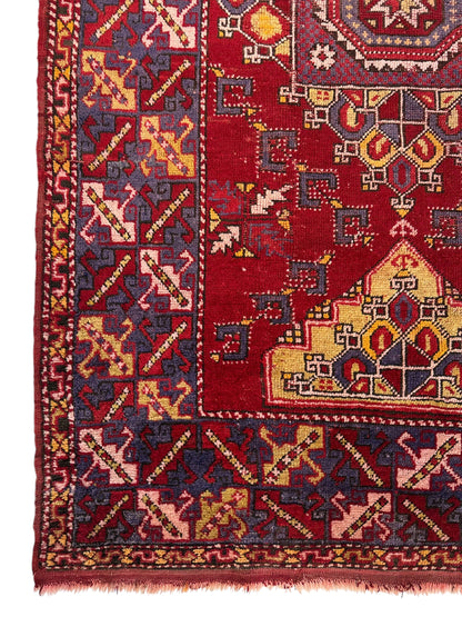 Dezgiri Anatolian Tribal Wool Rug – 5’x8’– Hand-Knotted Red Medallion Rug with Geometric Motifs - Tampa Home & Garden Store