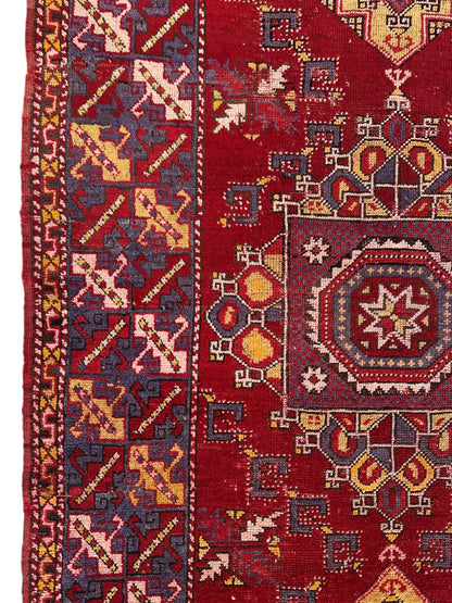 Dezgiri Anatolian Tribal Wool Rug – 5’x8’– Hand-Knotted Red Medallion Rug with Geometric Motifs - Tampa Home & Garden Store
