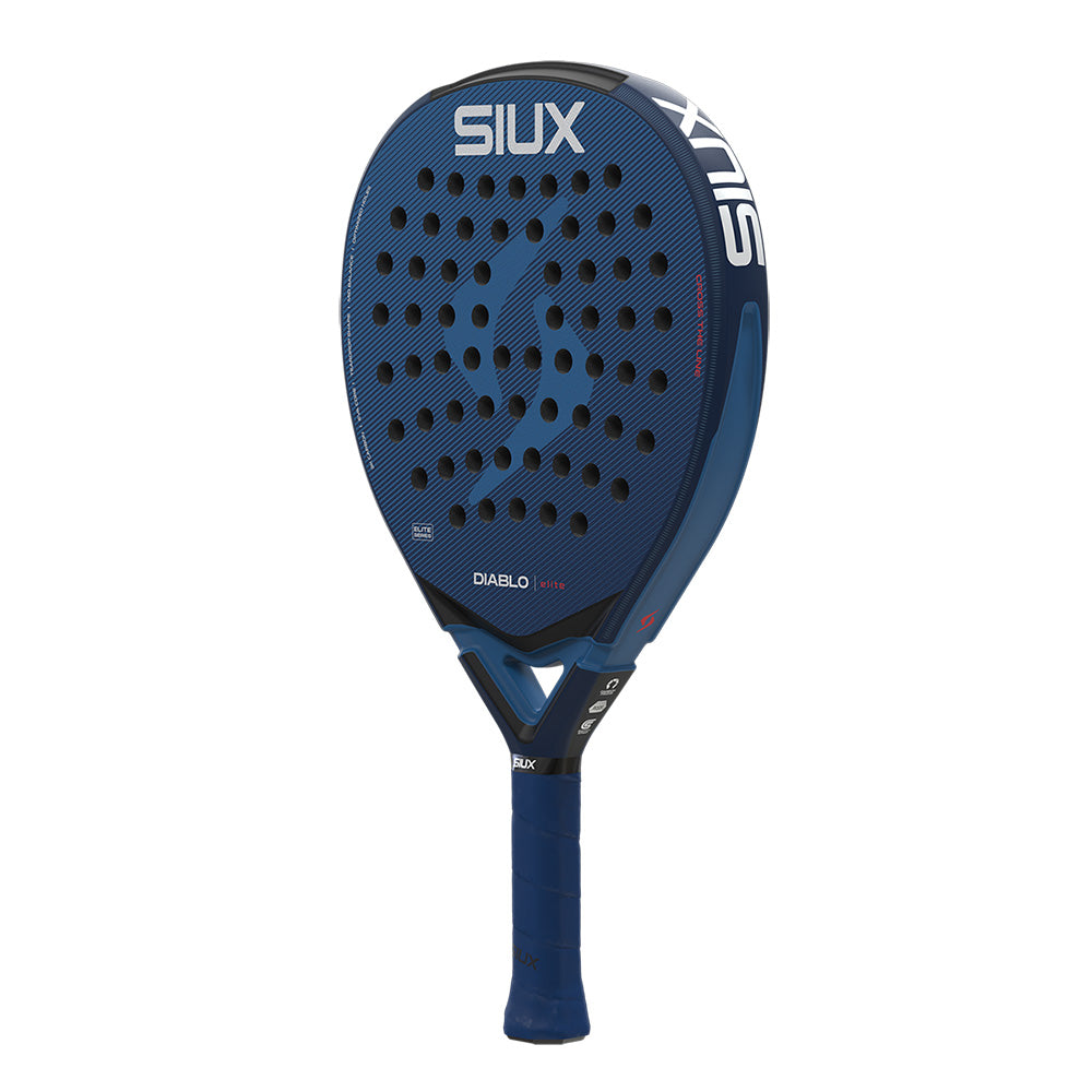 Diablo Elite 2026 padel racket blue by Siux USA with holes on face and blue grip on Tampa Home & Garden Store