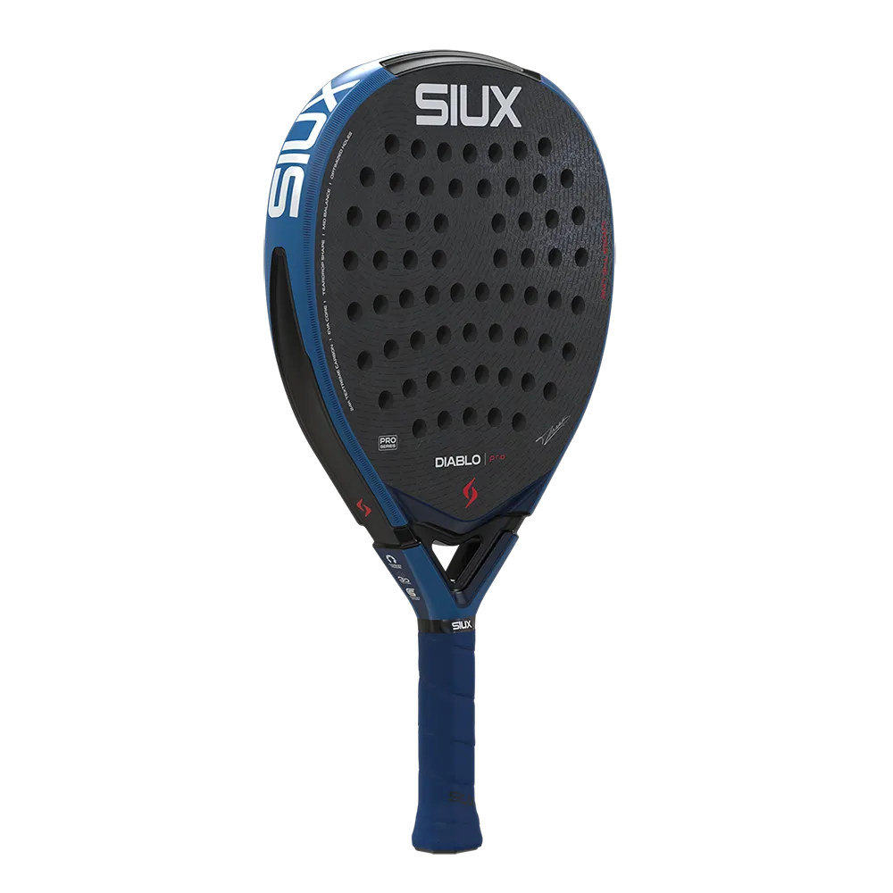 Diablo Pro 2026 Royal Blue padel racket by Siux USA with blue frame and perforated black surface on Tampa Home & Garden Store