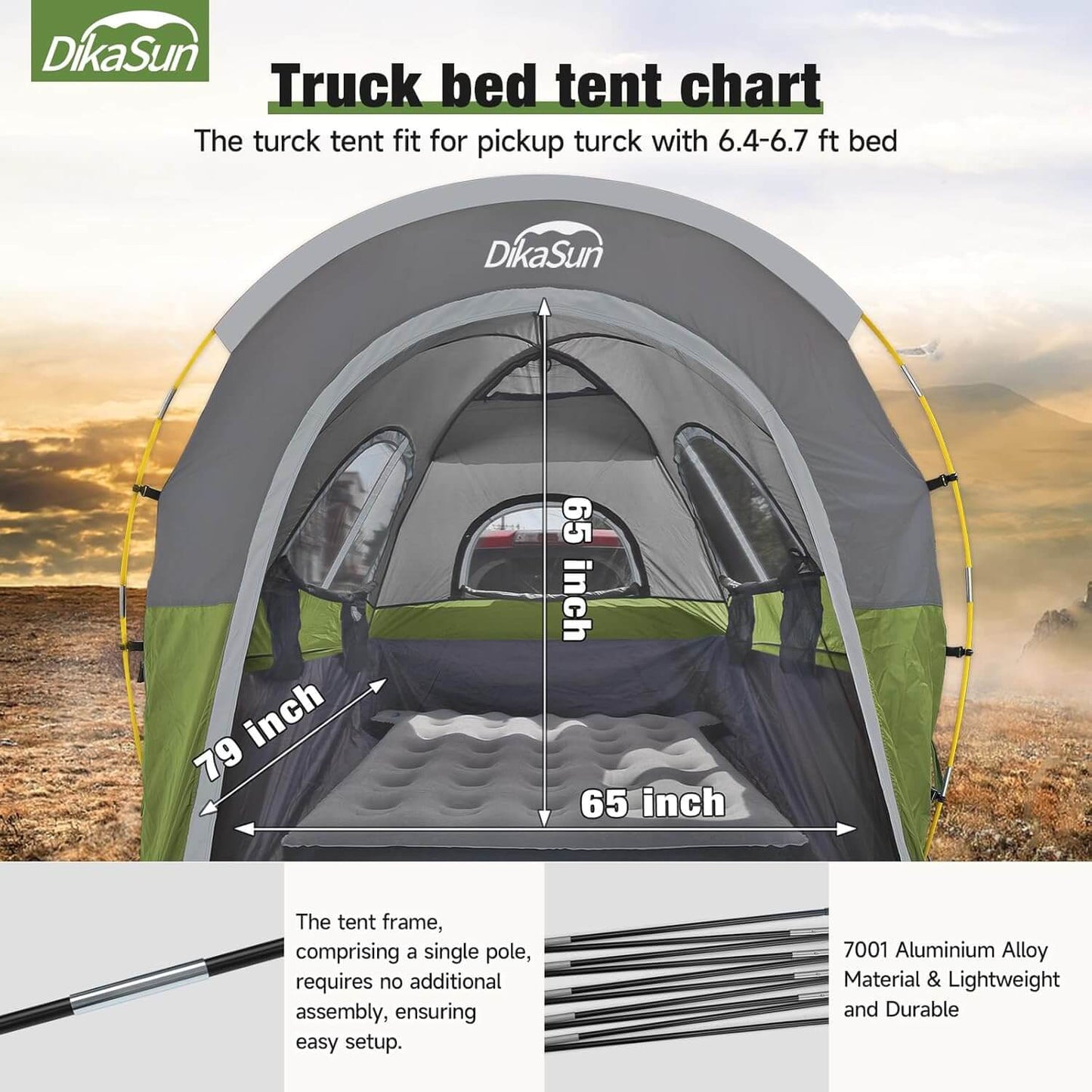 Truck bed tent Dikasun Outdoor in green/gray for 5.5–6.7 ft pickups, portable camping shelter on Tampa Home & Garden Store