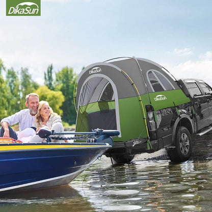 5.5-6.7ft Green Dikasun Outdoor pickup bed tent, portable with gray trim on Tampa Home & Garden Store