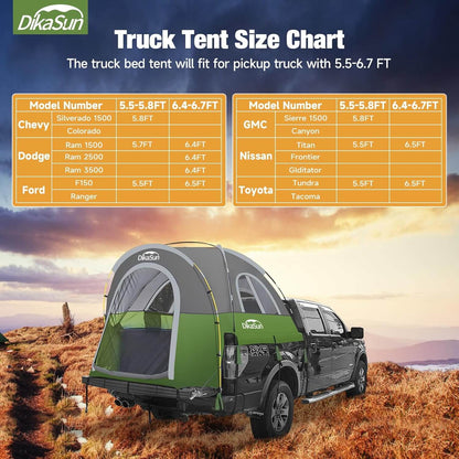 Portable pickup bed tent 5.5-6.7ft green by Dikasun Outdoor on Tampa Home & Garden Store