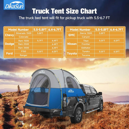 Portable blue pickup truck bed tent by Dikasun Outdoor for 5.5–6.7 ft truck beds on Tampa Home & Garden Store