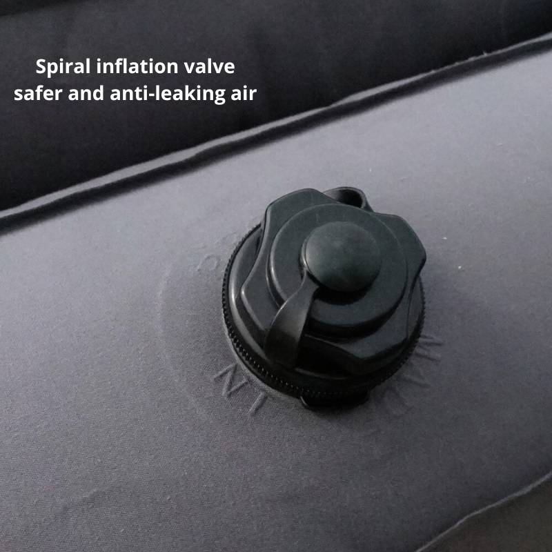 Truck bed air mattress by Dikasun Outdoor, close-up of spiral inflation valve in black on Tampa Home & Garden Store
