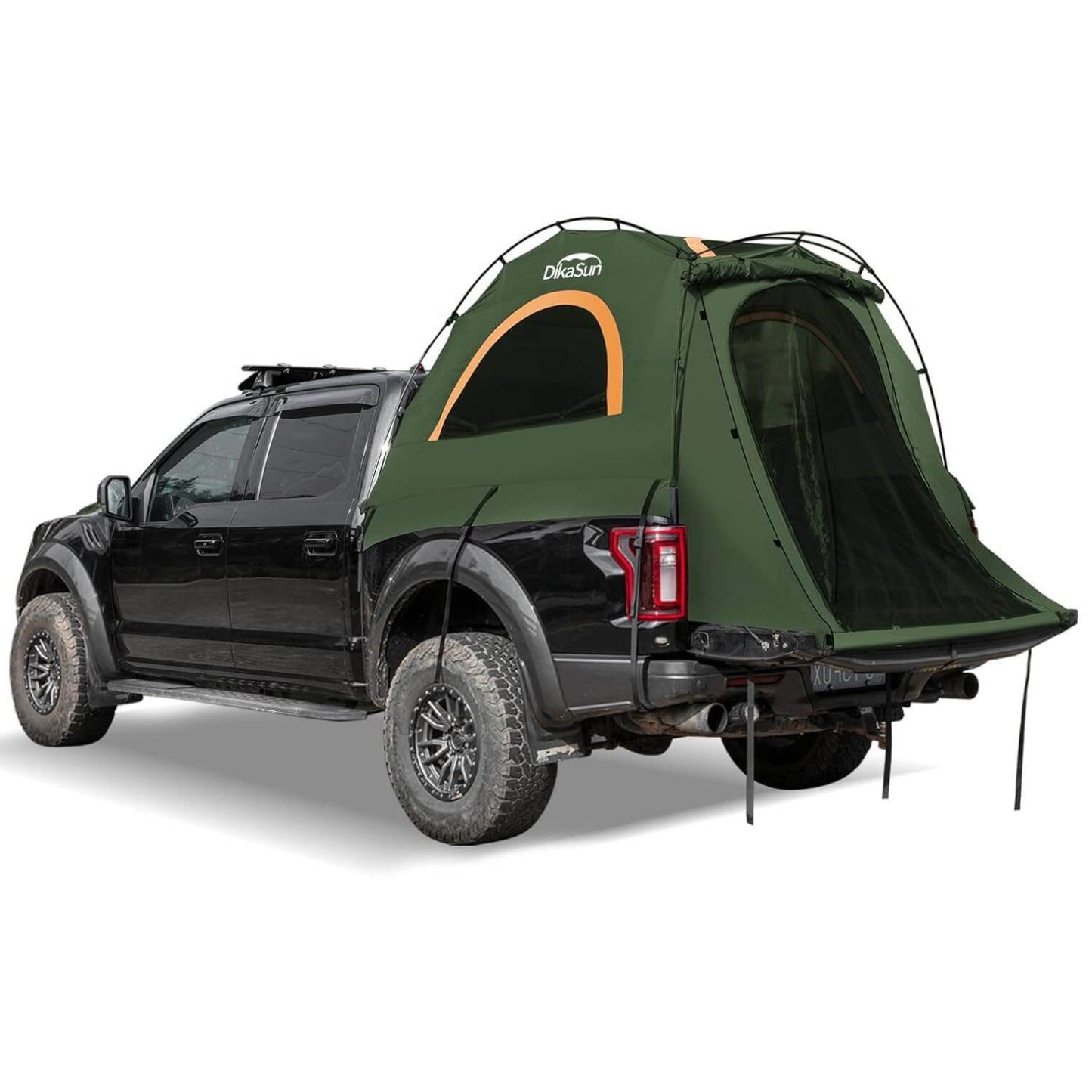 Dikasun Outdoor pickup truck bed tent, 5.5-6.7ft, green with orange accents on Tampa Home & Garden Store