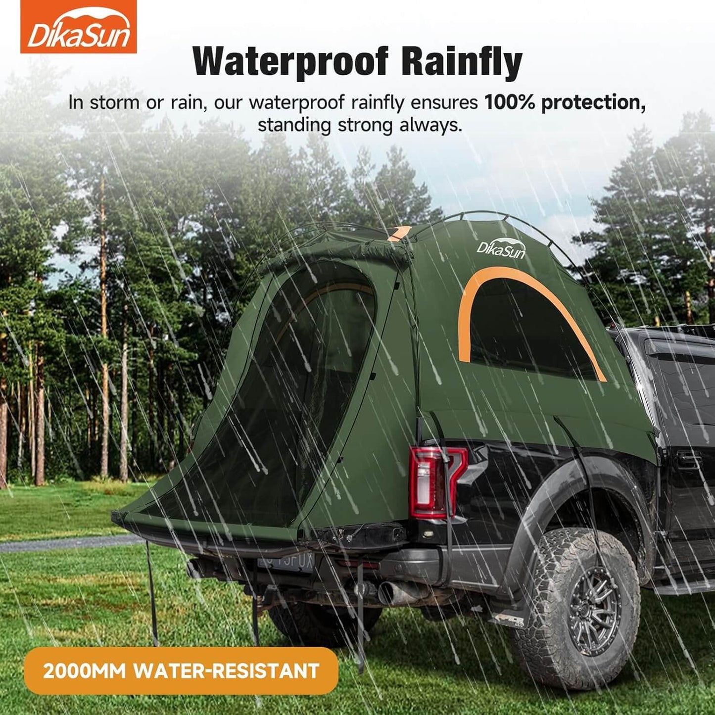 Green 5.5-6.7ft pickup truck bed tent by Dikasun Outdoor with waterproof rainfly on Tampa Home & Garden Store