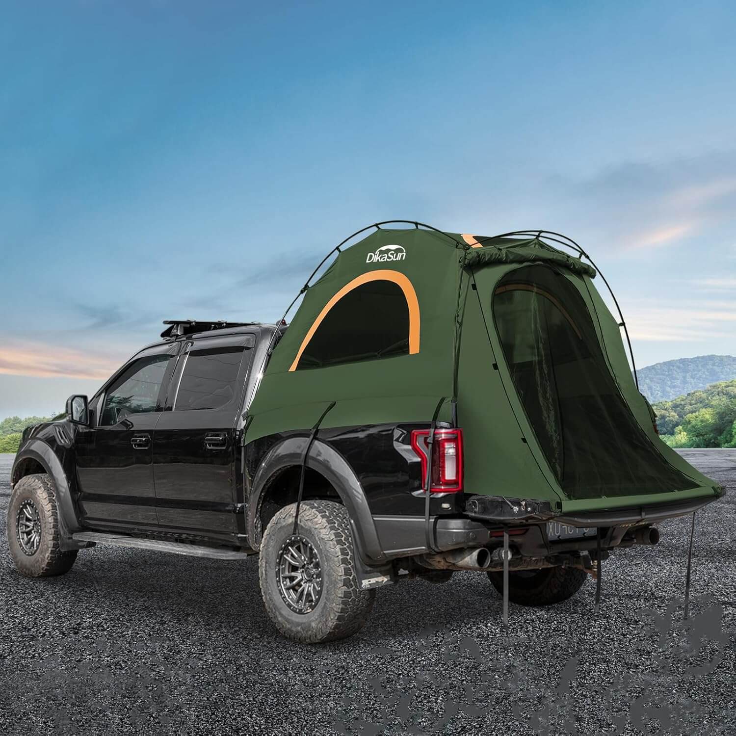 5.5-6.7ft Easy Setup Pickup Truck Bed Tent green by Dikasun Outdoor on a black pickup on Tampa Home & Garden Store