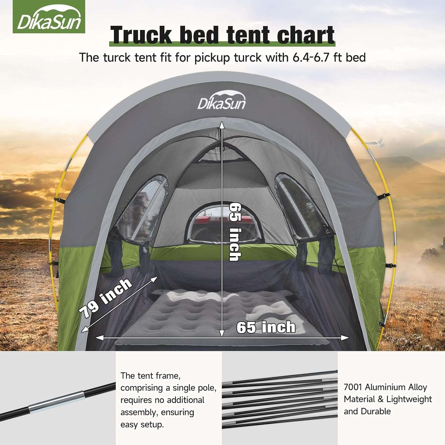 5.5-6.7ft pickup truck bed tent with awning in green/gray by Dikasun Outdoor on Tampa Home & Garden Store