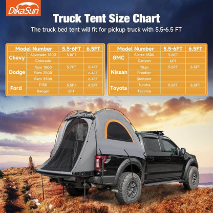 Pickup Truck Bed Tent Gray by Dikasun Outdoor, 5.5-6.7ft, easy setup on Tampa Home & Garden Store
