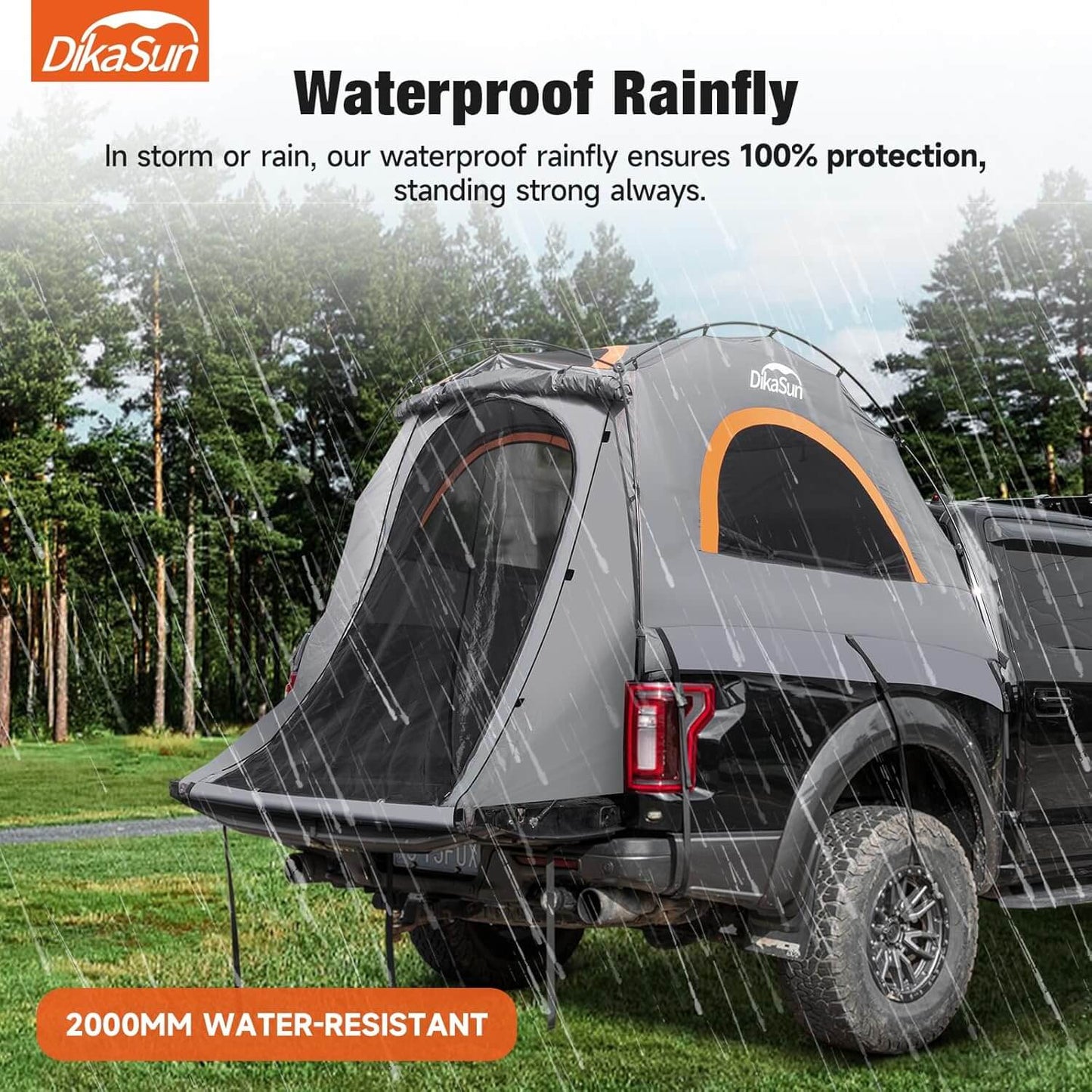 Gray Dikasun Outdoor pickup truck bed tent, 5.5–6.7 ft, easy setup, 2000mm water-resistant on Tampa Home & Garden Store