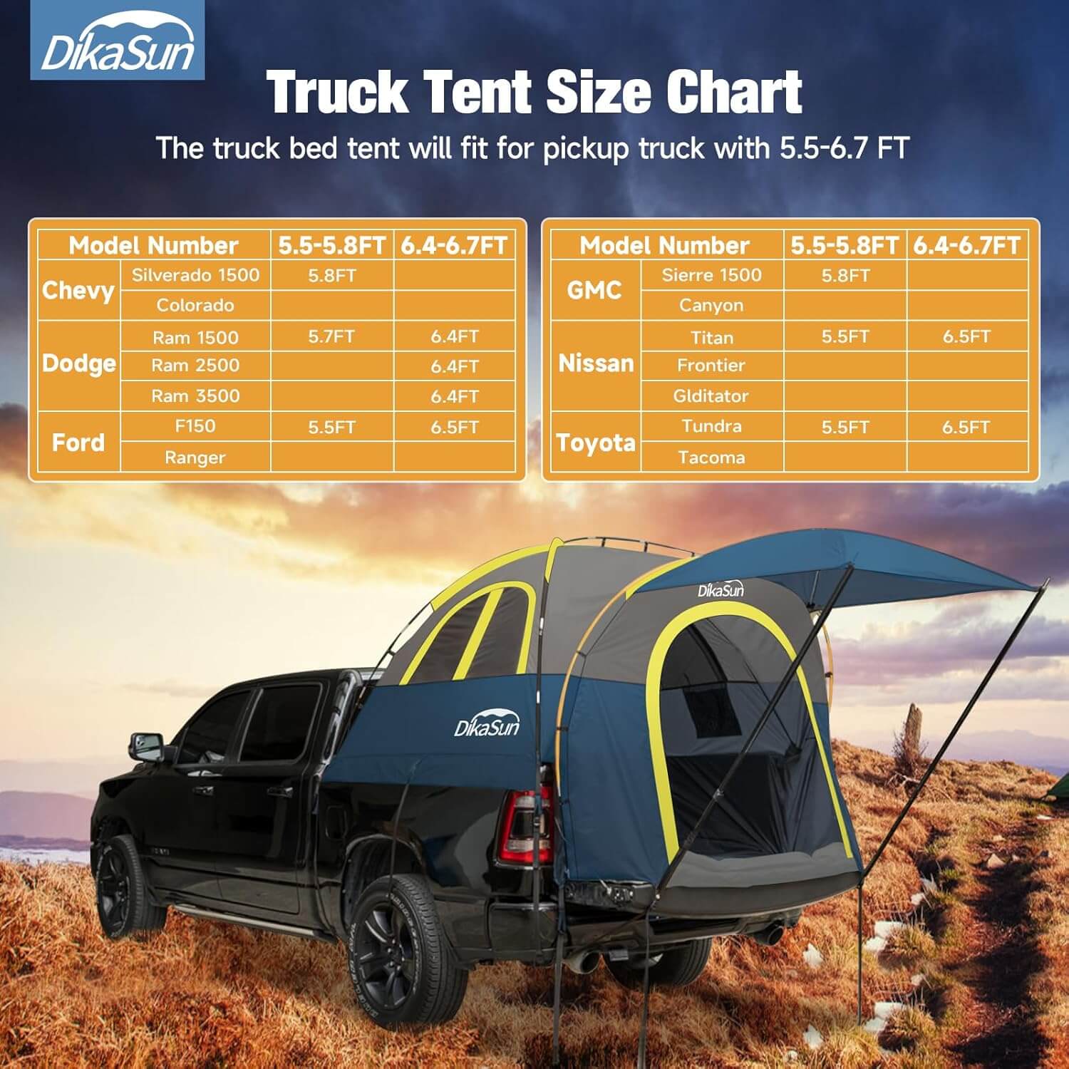 Truck bed tent with navy awning for 5.5-6.7 ft pickups by Dikasun Outdoor on Tampa Home & Garden Store