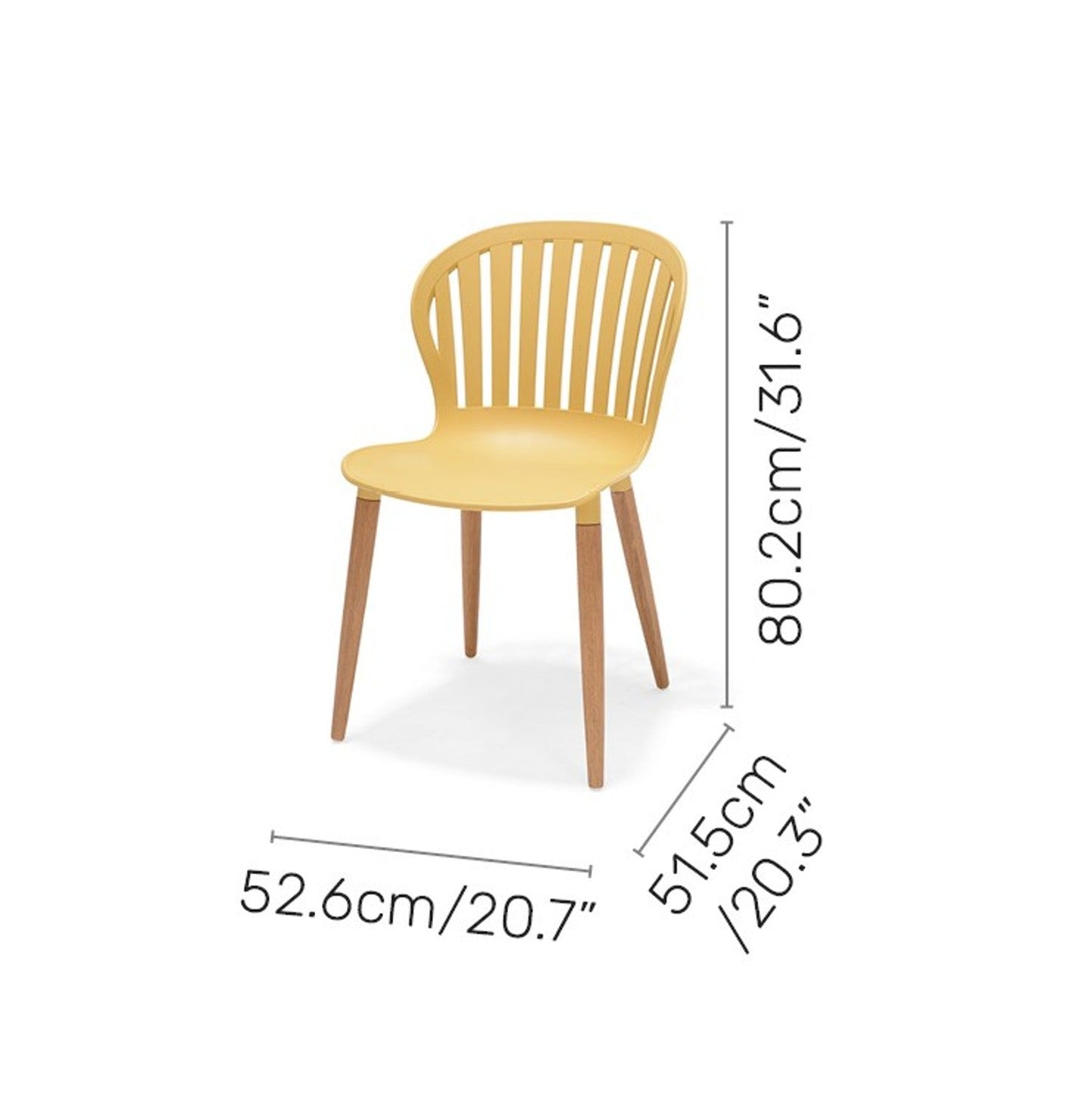 Nassau Side Chair Honey Yellow Social Plastic® 2pc set with molded seat, slatted back, wood legs on Tampa Home & Garden Store
