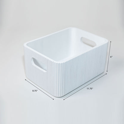 Wooden Ribbed Bins – White
