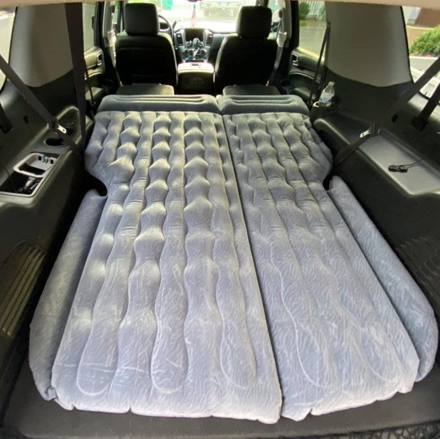 Umbrauto SUV air mattress 1.0 gray laid flat in SUV cargo area with two connected sections on Tampa Home & Garden Store