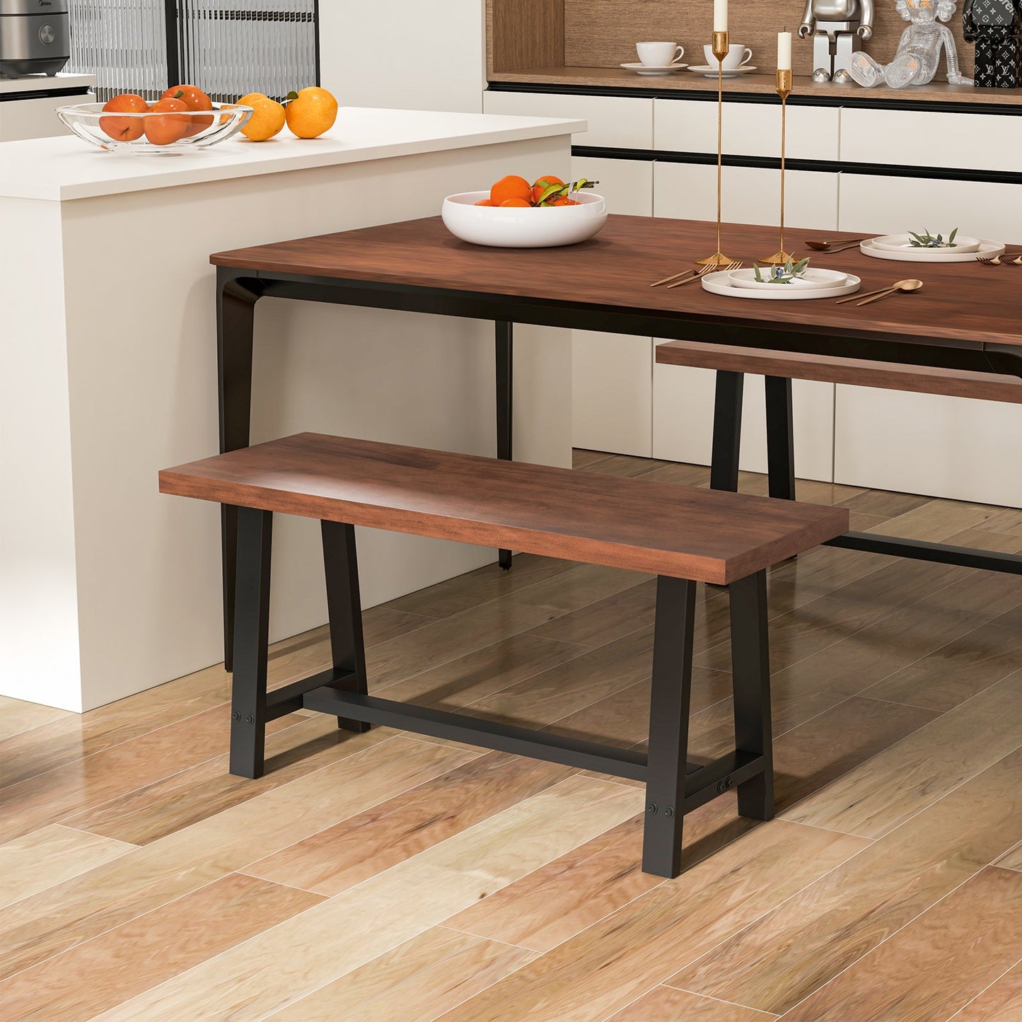40 Inch dining bench with wood top and black metal frame in farmhouse style on Tampa Home & Garden Store