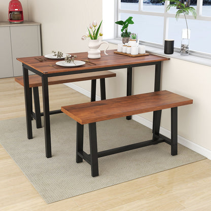 40 Inch dining bench with black metal frame and warm wood top, 2-person bench style on Tampa Home & Garden Store