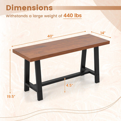 40-inch dining bench with wood top and black metal frame, farmhouse entryway shoe bench on Tampa Home & Garden Store