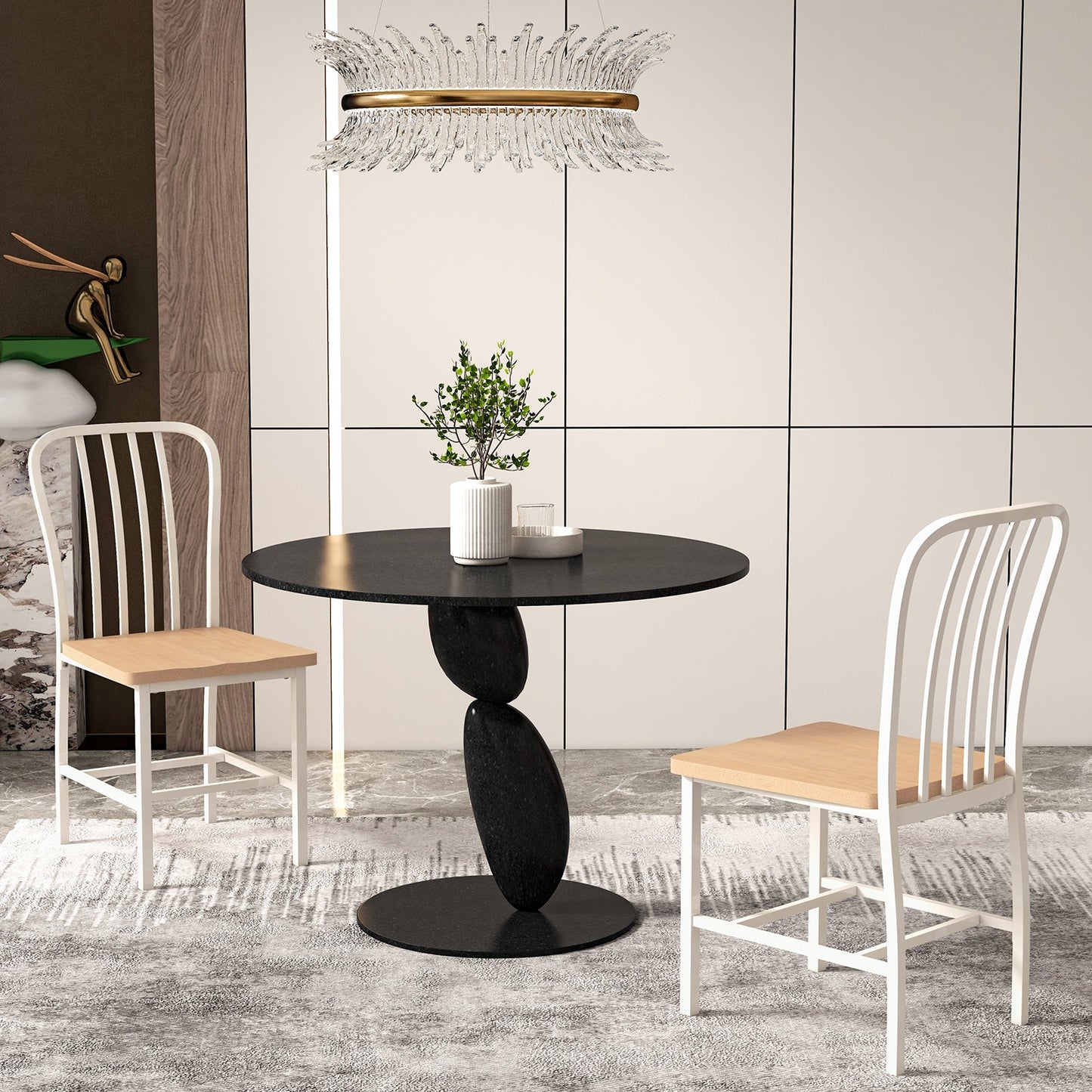 Juego de 2 sillas de comedor sin brazos con respaldo de huso y asiento ergonómico - Blanco