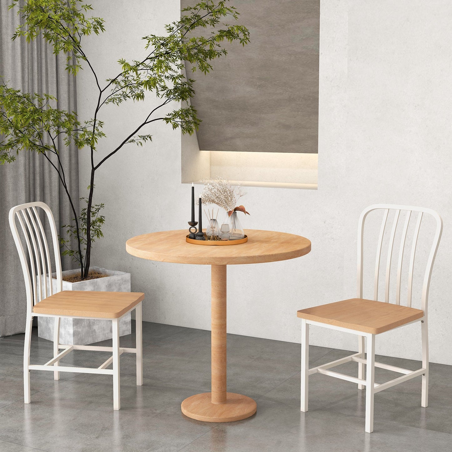 Juego de 2 sillas de comedor sin brazos con respaldo de huso y asiento ergonómico - Blanco
