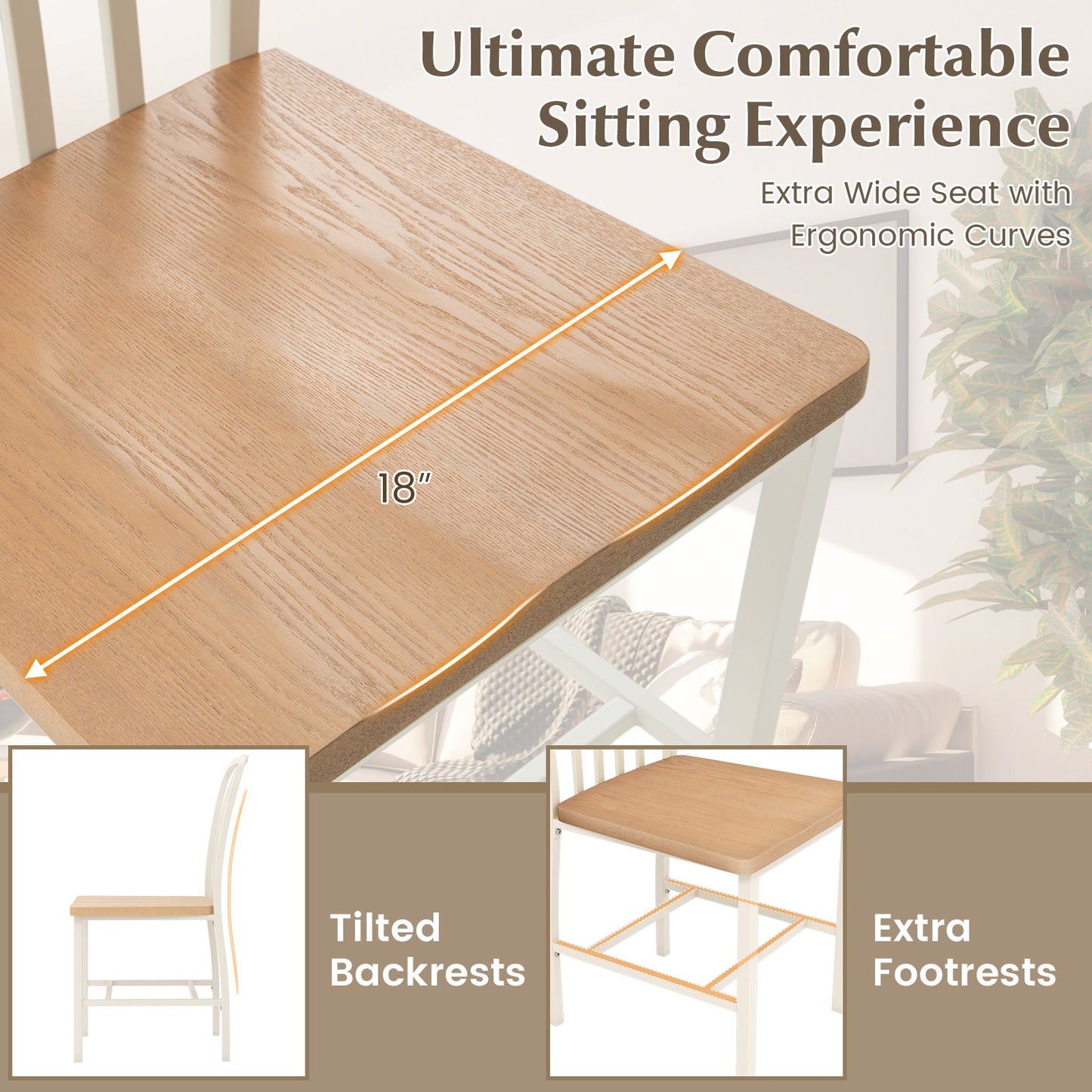 Juego de 2 sillas de comedor sin brazos con respaldo de huso y asiento ergonómico - Blanco