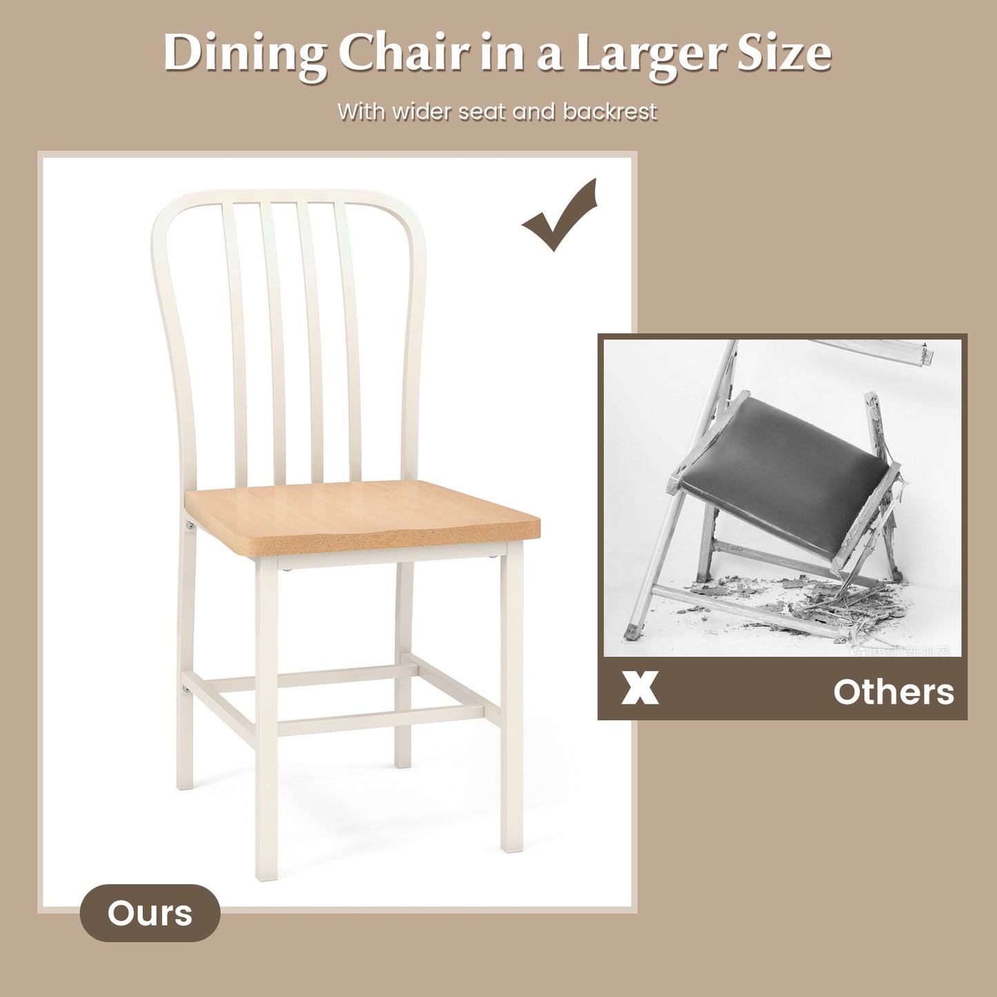 Juego de 2 sillas de comedor sin brazos con respaldo de huso y asiento ergonómico - Blanco