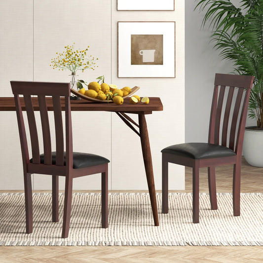 Juego de 2 sillas de comedor de madera tapizadas con asiento acolchado y estructura de madera de caucho-Espresso