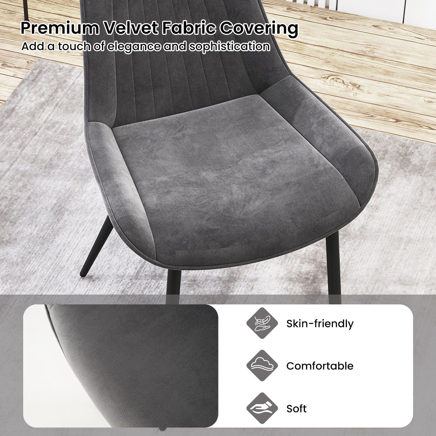 Dining Chair Set of 4 Faux Leather Upholstered Kitchen Chairs with Metal Legs