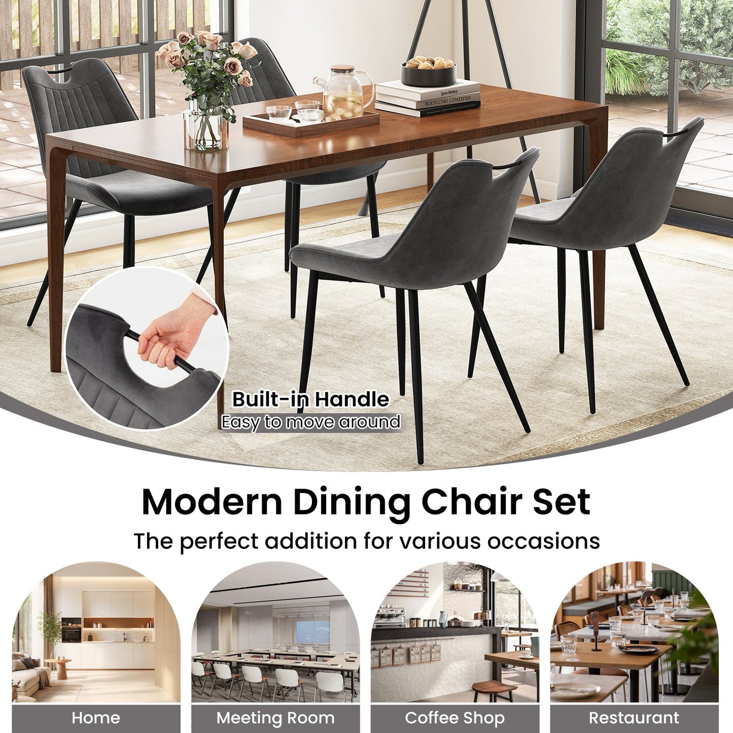 Dining Chair Set of 4 Faux Leather Upholstered Kitchen Chairs with Metal Legs