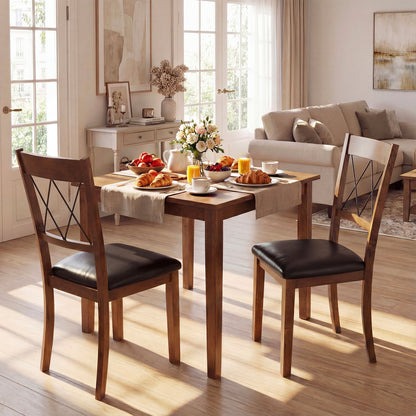 Dining Chair Set of 2 Fabric Upholstered Kitchen Armless Chairs with Rubber Wood Frame-Walnut