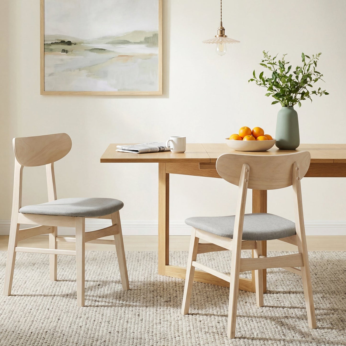 Dining Chair Set of 2 Fabric Upholstered Kitchen Armless Chairs-Natural