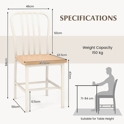 Juego de 2 sillas de comedor sin brazos con respaldo de huso y asiento ergonómico - Blanco