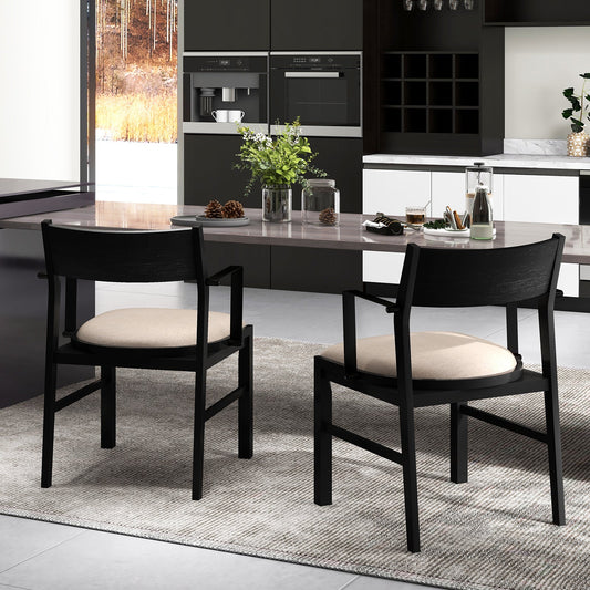 Silla de comedor con respaldo contorneado y asiento acolchado, juego de 2 unidades, beige