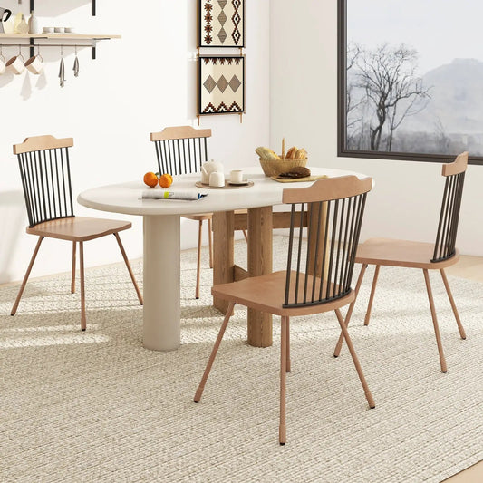 Dining Chair with Spindle Back and Wood Seat set of 4 natural with black metal spindles on Tampa Home & Garden Store