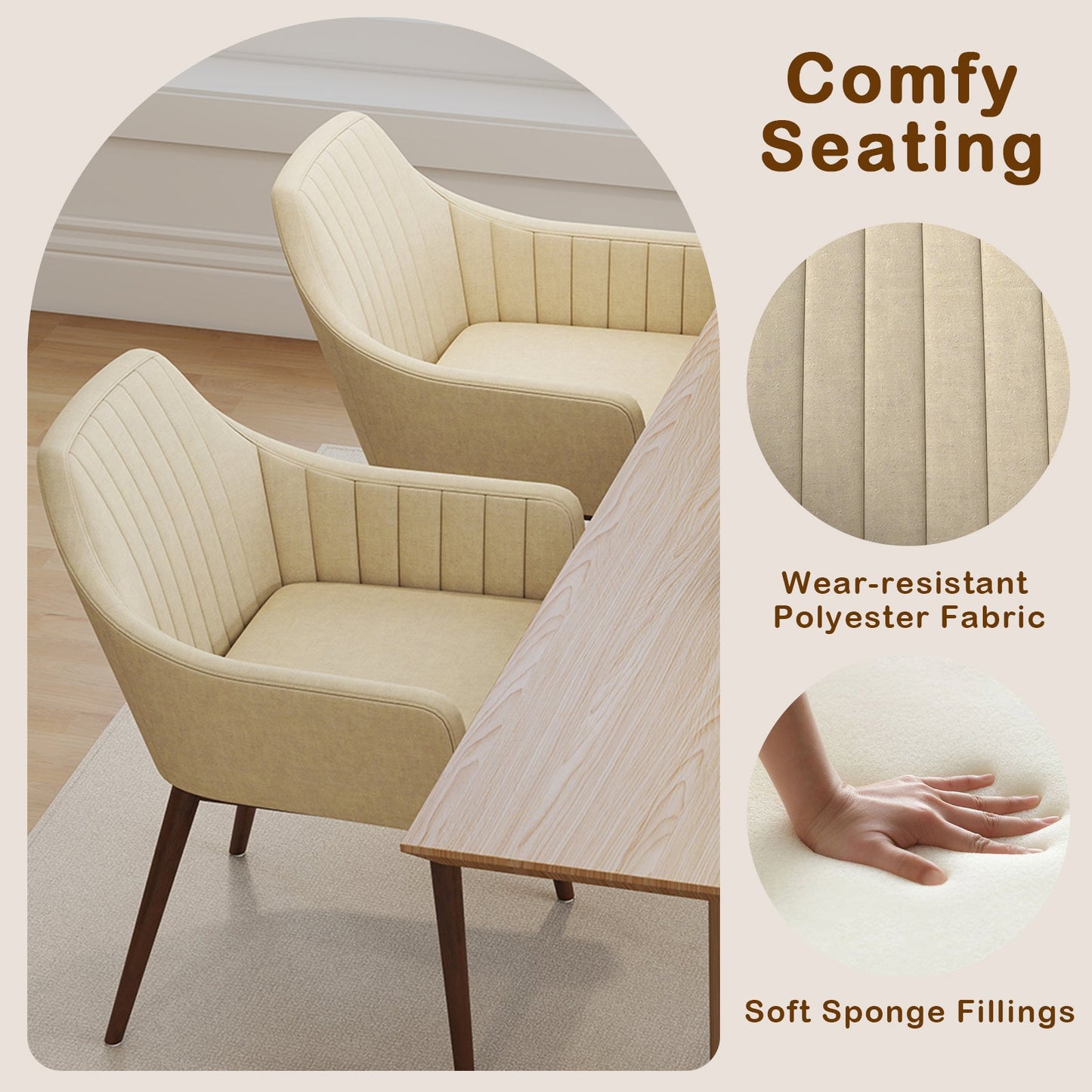 Dining Chairs Set of 2 Upholstered Accent Chairs with Comfy Padded Backrest and Seat