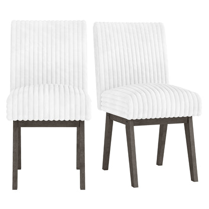 Dining Chairs Set of 2 Fabric Upholstered Kitchen Chairs with Padded Seatand Rubber Wood Legs-White+Grey