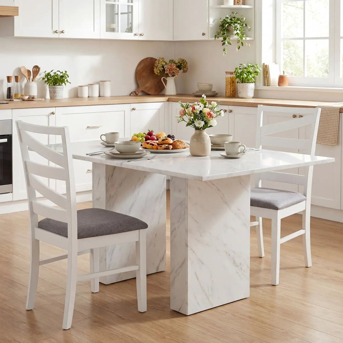 Rubber Wood Framed Dining Chairs with Backrests