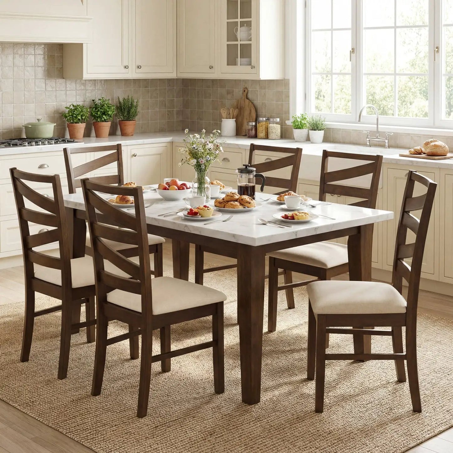 Rubber Wood Framed Dining Chairs with Backrests