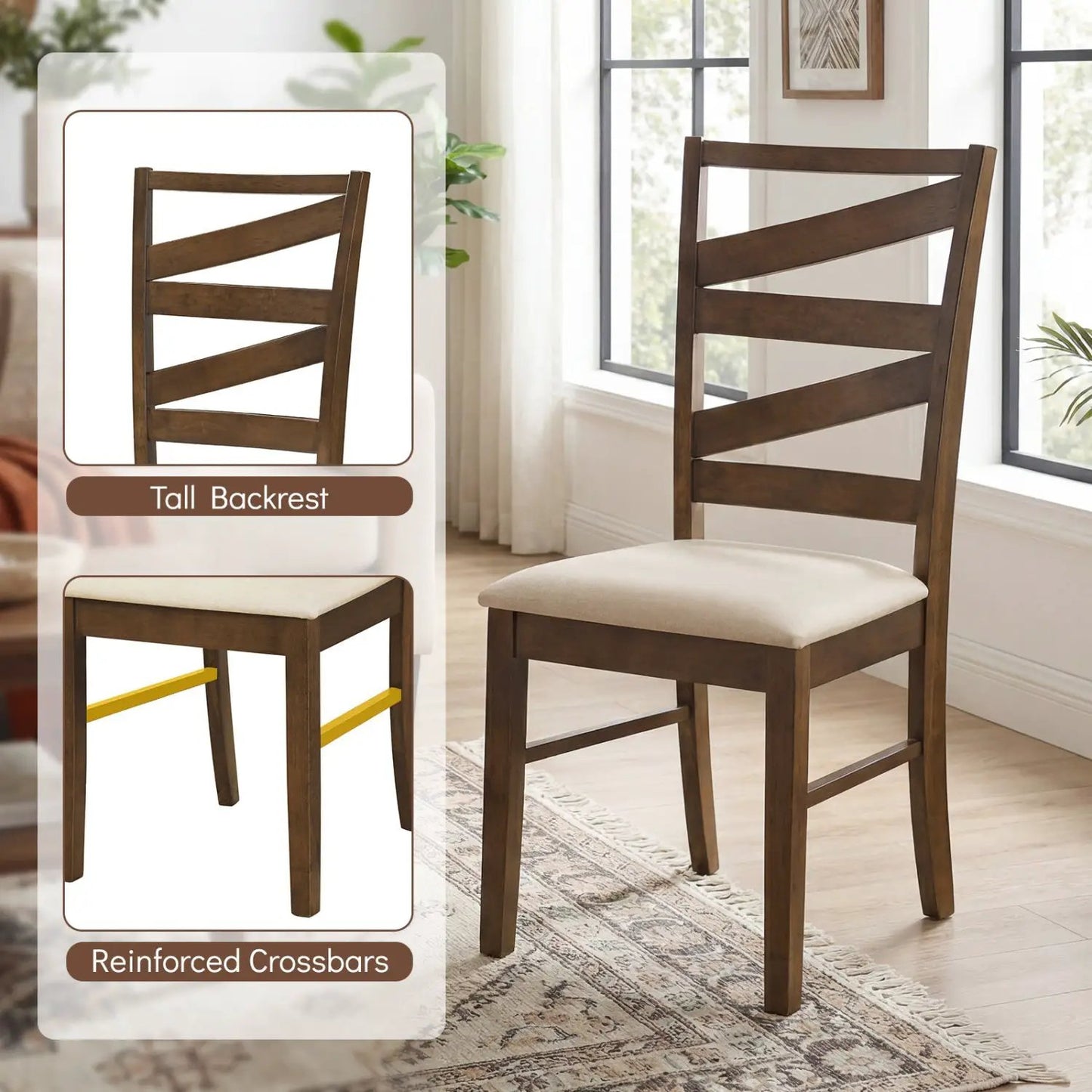 Rubber Wood Framed Dining Chairs with Backrests