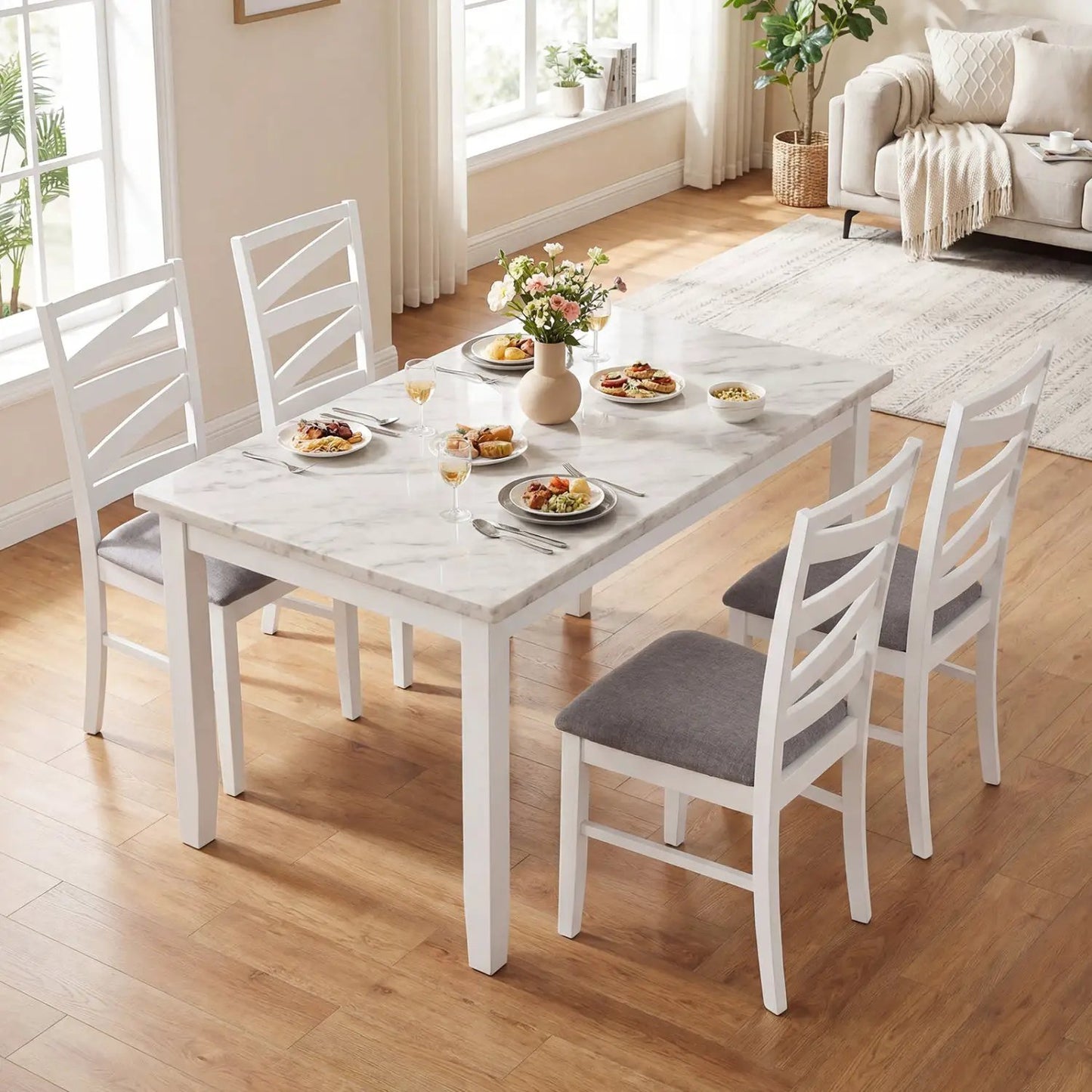 Dining Chair Set of 4 With Rubber Wood Frames