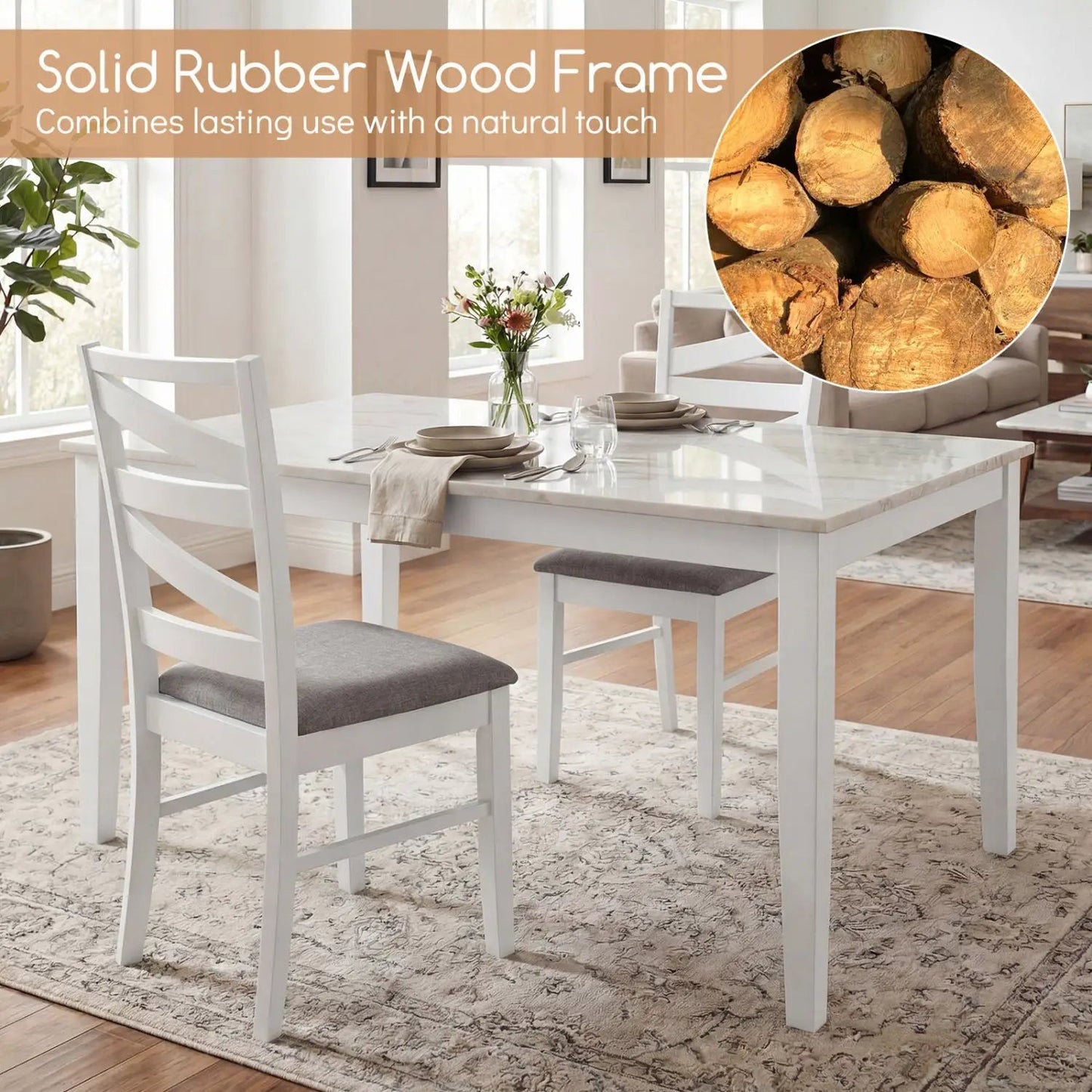 Dining Chair Set of 4 With Rubber Wood Frames