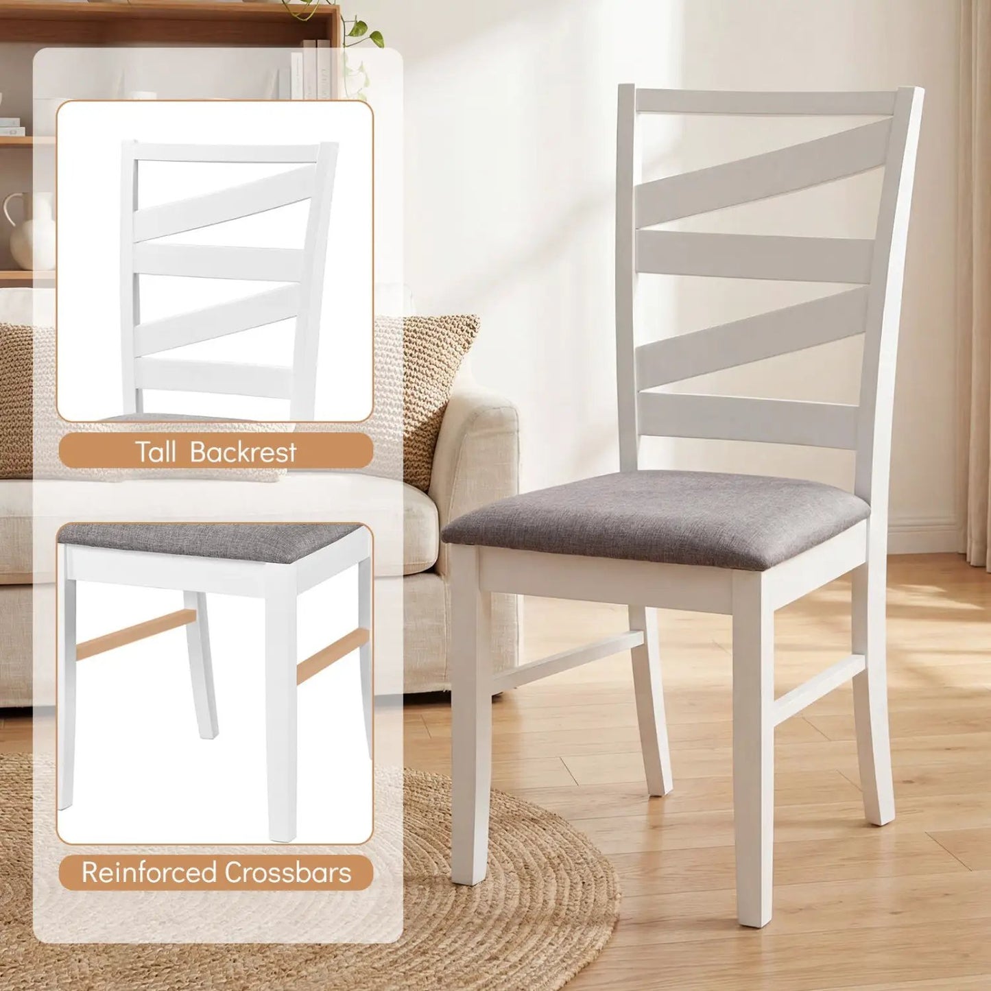 Dining Chair Set of 4 With Rubber Wood Frames