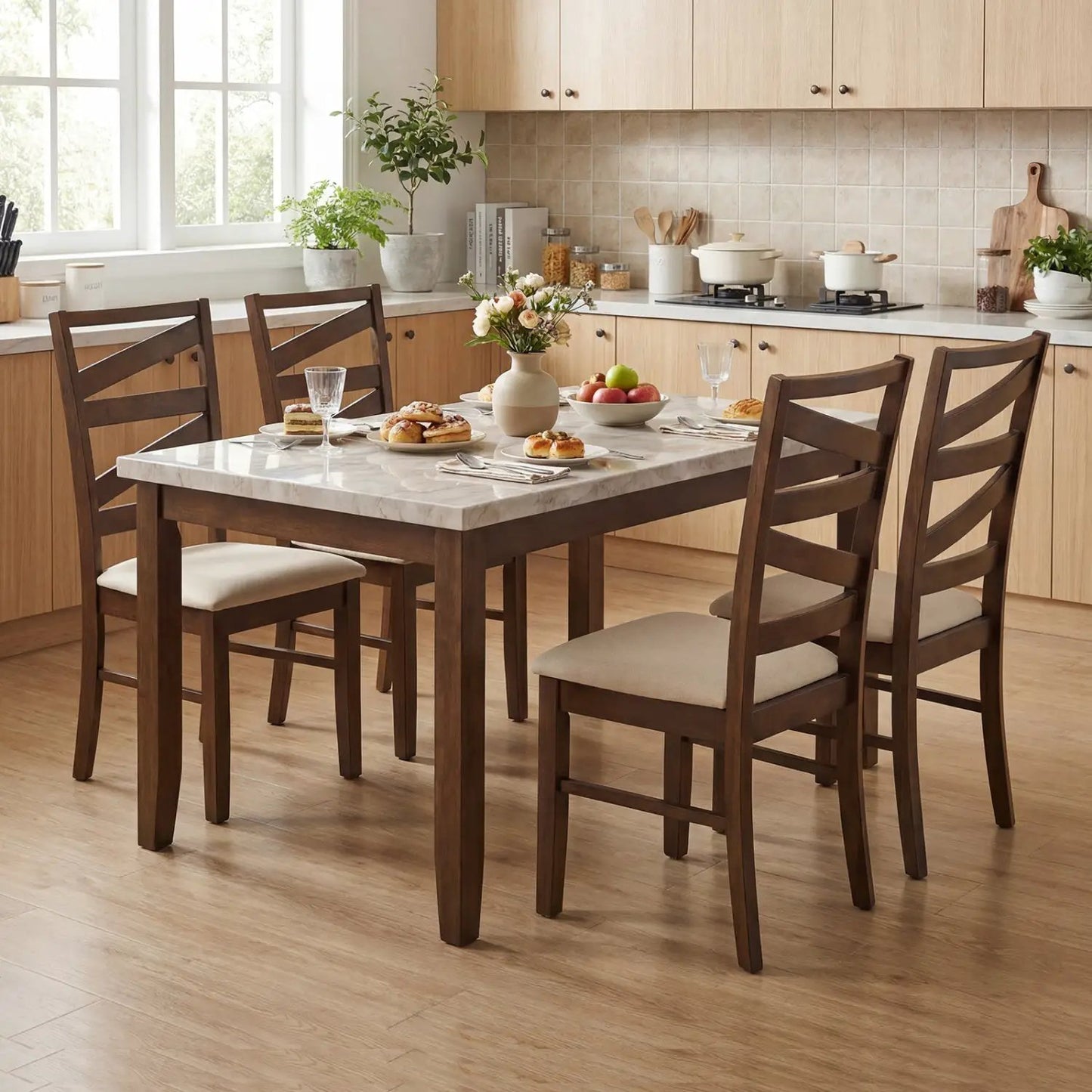 Dining Chair Set of 4 With Rubber Wood Frames
