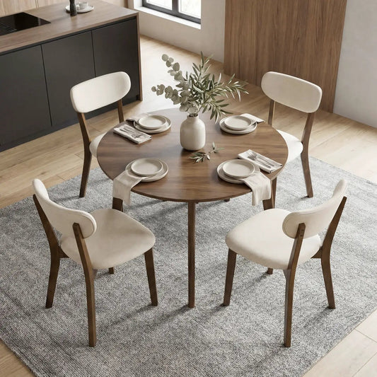 Dining chairs set of 4 with solid rubber wood frame and white upholstered seats on Tampa Home & Garden Store