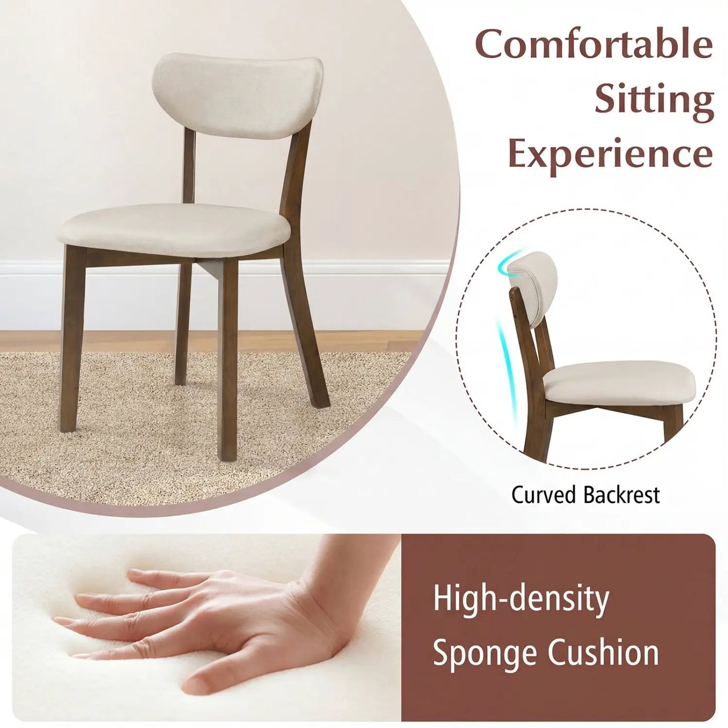Dining Chairs Set of 4 with Rubber Wood Frame